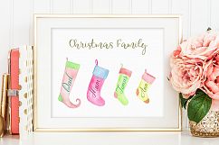 Hand painted watercolor Christmas Stockings on washing Line Product Image 10