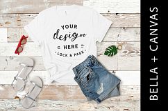 White T Shirt Mockup Bella Canvas 3001 Feminine Flat Lay Product Image 1