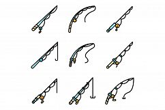 Fishing rod icons set vector flat Product Image 1