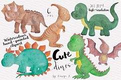 Cute Dinisaur Watercolor clipart Product Image 1