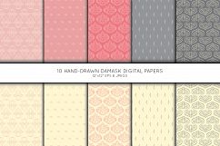 Hand Drawn Damask Digital Paper, Seamless pattern Product Image 1