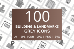 100 Building &amp; Landmarks Flat Greyscale Icons Product Image 1