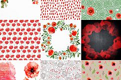 Poppy Flower Digital Paper, patterned paper, watercolor flowers, seamless pattern, poppies paper, scrapbooking paper, floral patterns, red Product Image 2