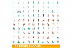 100 people icons set, cartoon style Product Image 1