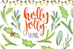 Christmas floral watercolor clipart Holly Jolly Product Image 5