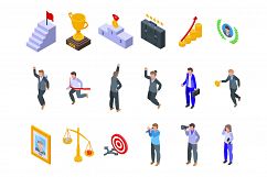 Successful career icons set, isometric style Product Image 1