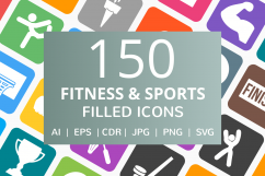 150 Fitness &amp; Sports Filled Round Corner Icons Product Image 1