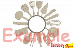 Split Kitchen Designs for Embroidery Machine Instant Download Commercial Use digital file 4x4 5x7 hoop icon symbol sign Utensils Cooking 57b Product Image 5