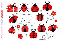 Collection ladybugs clipart set with gift boxes, png graphic Product Image 1