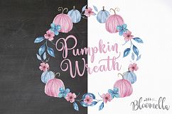 Pretty Pumpkin Harvest Pink Blue Watercolor Clipart Wreaths Product Image 5