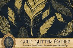 16 Gold Glitter Feather Overlay Clip Arts, Boho Feather Product Image 1