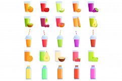 Fresh juice icons set, cartoon style Product Image 1