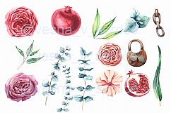 Burgundy floral Garnet watercolor clipart Product Image 2
