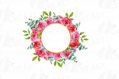 Boho pink and blue floral frames watercolor clip art pack Product Image 11