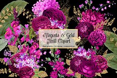 Magenta and Gold Floral Clipart Product Image 2