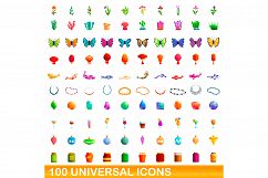 100 universal icons set, cartoon style Product Image 1