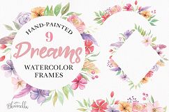 Dreams Frames Watercolor Clipart Border Flowers Feathers Pink Purple Florals Product Image 1