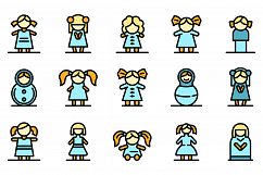 Doll icons set vector flat Product Image 1