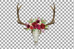 BOHO Floral Elk Skull watercolor clip art, Indian Tribal Elk Product Image 2