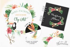 Tropical Watercolor Clipart Frames Border Flamingo Flowers Hibiscus Product Image 5