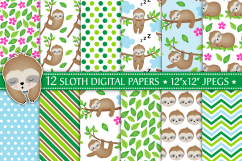 Sloth Digital Papers, Sloth Patterns, Cute Sloths Product Image 1