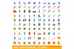 100 universal icons set, cartoon style Product Image 1