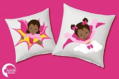 Superhero girls clipart, Dark skin tone, African American supergirls graphics, illustrations AMB-1801 Product Image 3