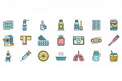 Flu sick icons set line color vector Product Image 1