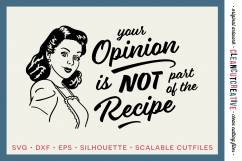 YOUR OPINION IS NOT PART OF THE RECIPE! Funny Kitchen quote - retro/vintage - SVG DXF EPS PNG - Cricut &amp; Silhouette  Product Image 1