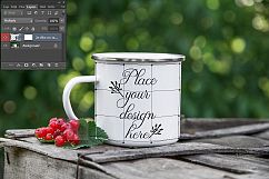 Camping tin mug mockup cup mock up metal camp enamel silver rim rustic camper cup template white mugs mock ups psd smart object Product Image 2