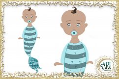 Little Baby Mermaids Clipart design in Turquoise - Sweet Set of 9 PNG files  Product Image 7