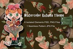 Hand Drawn Watercolor Autumn Girl SET Product Image 1