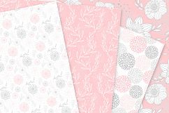 Pink and Gray Floral Vector Patterns - Light Pink Flower Seamless Digital Papers Product Image 4