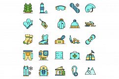 Snowboarding equipment icon set line color vector Product Image 1