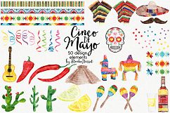 Cinco de Mayo Watercolor Illustrations &amp; Patterns Product Image 2