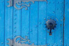 Ornate Old Blue Door with Wrought Iron Decorations Product Image 4