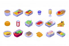 Airline food icons set, isometric style Product Image 1