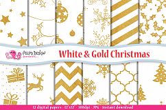 White and Gold Christmas Digital Paper Product Image 1