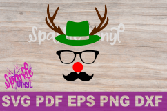 Svg Christmas Reindeer face ladies shirt tshirt outfit with hat glasses mustache red nose antlers svg files for cricut silhouette printable Product Image 6