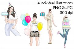 watercolour fashion illustration clipart - Birthday Girls Product Image 2
