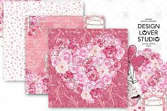 Roses Heart Valentine design digital paper pack Product Image 3
