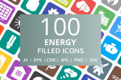 100 Energy Filled Round Corner Icons Product Image 1