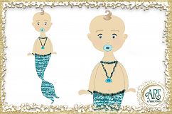 Little Baby Mermaids Clipart design in Turquoise - Sweet Set of 9 PNG files  Product Image 8