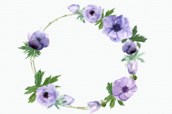 Purple Anemone Watercolor Clip Art Set + Wreath Product Image 3