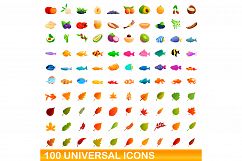 100 universal icons set, cartoon style Product Image 1