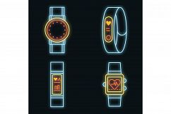 Fitness tracker icons set vector neon Product Image 1