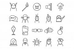 Rage agressive icons set, outline style Product Image 1