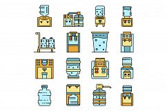Cooler water icons set line color vector Product Image 1