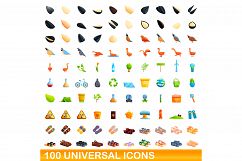 100 universal icons set, cartoon style Product Image 1