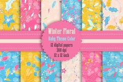 12 Winter Floral Digital Papers in Baby Blue and Baby Pink Product Image 1
